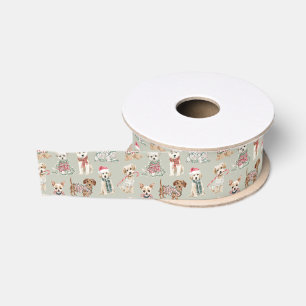 Schattige Kersthonden Grosgrain Lint