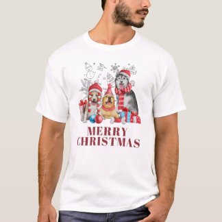 🐶 Schattige Kersthonden met Cadeaus – Feestelijke T-shirt
