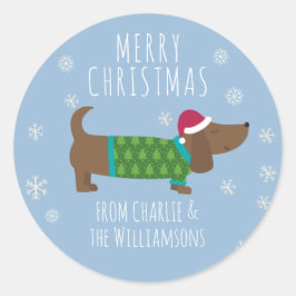 Schattige kersthondencadeau ronde sticker