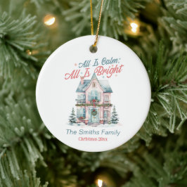 Schattige kersthuis keramisch ornament