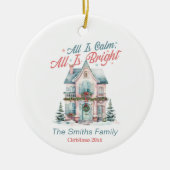 Schattige kersthuis keramisch ornament (Voorkant)