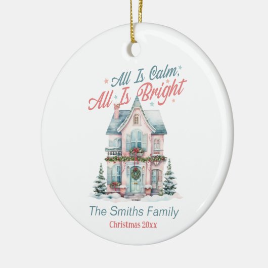 Schattige kersthuis keramisch ornament (Links)