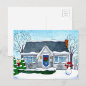 Schattige kersthuis, sneeuwman, winter briefkaart (Voorkant / Achterkant)