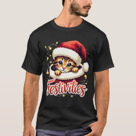 Schattige kersthuisdier - rendier en kerstmuts t-shirt