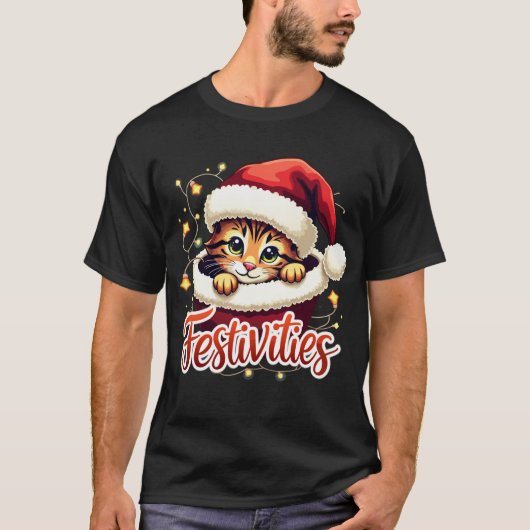 Schattige kersthuisdier - rendier en kerstmuts t-shirt (Voorkant)