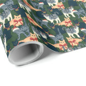 Schattige kerstinpakpapier met feestelijke katten cadeaupapier (Rol Hoek)