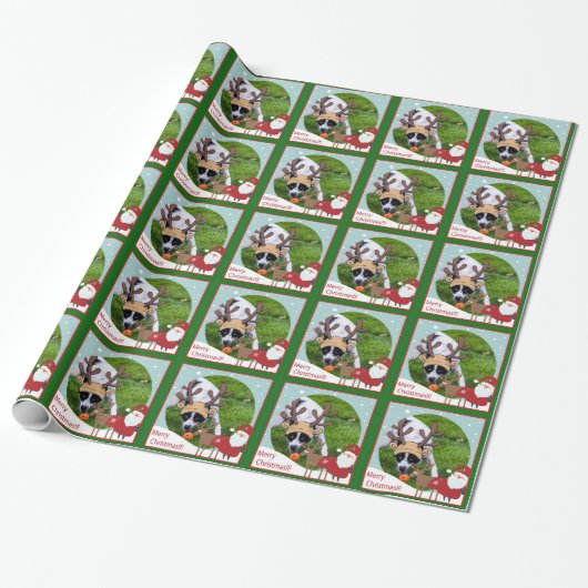 Schattige kerstinslag langs de grenspoel cadeaupapier (Uitgerold)