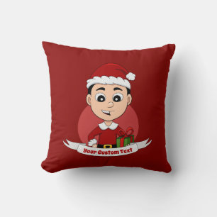 Schattige kerstjongen met zwart haar kussen