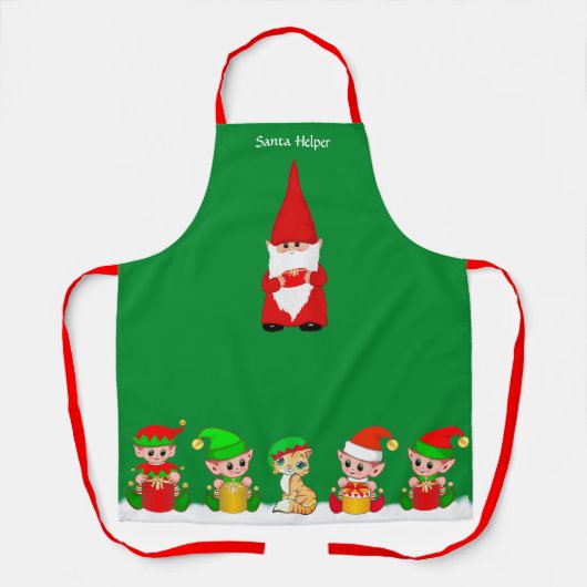 Schattige Kerstkabouter en Elfenteam op Groene Sch Schort (Voorkant)