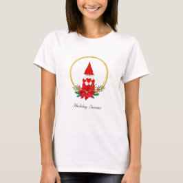 Schattige Kerstkabouter op gouden krans T-shirt