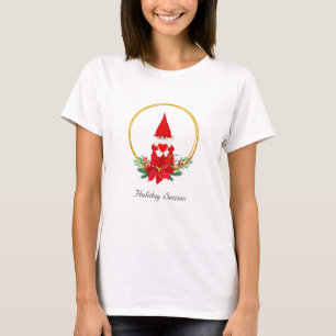 Schattige Kerstkabouter op gouden krans T-shirt
