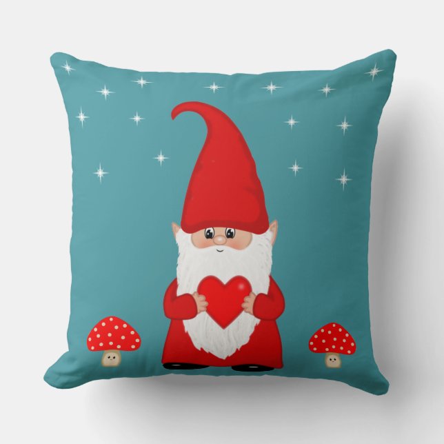 Schattige Kerstkabouter op Teal Kussen (Voorkant)