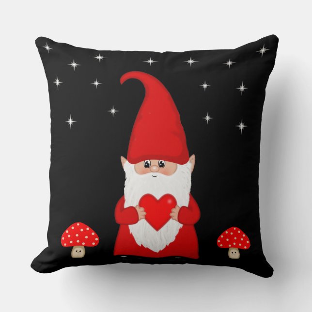 Schattige Kerstkabouter op Zwart Kussen (Voorkant)