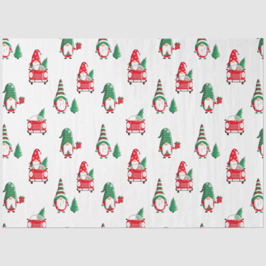 Schattige Kerstkabouters Boom op Rode Auto Tissuepapier (Voorkant)