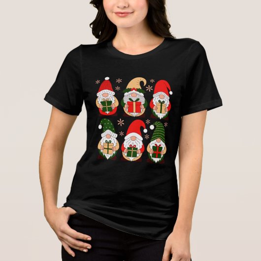 Schattige Kerstkabouters Tri-Blend Shirt (Voorkant)