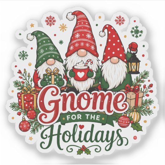 Schattige Kerstkabouters Vakantiedesign Sticker (Voorkant)