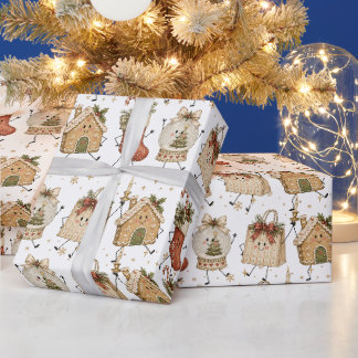 Schattige Kerstkarakters Gebruidbrood Sneeuwbol Cadeaupapier