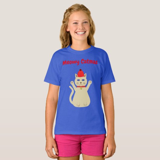 Schattige kerstkat aangepaste bericht t-shirt (Voorkant volledig)
