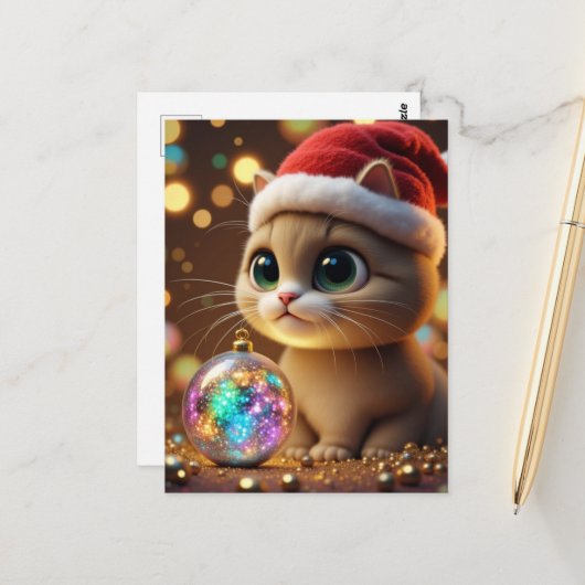 Schattige Kerstkat Briefkaart (Voorkant / Achterkant in situ)