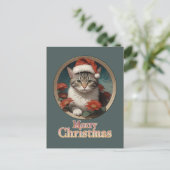 schattige kerstkat briefkaart (Staand voorkant)