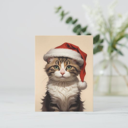 schattige kerstkat briefkaart (Staand voorkant)