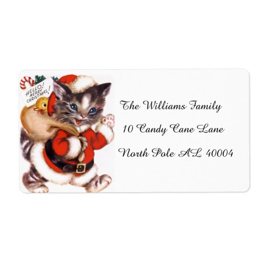 schattige kerstkat etiket (Voorkant)