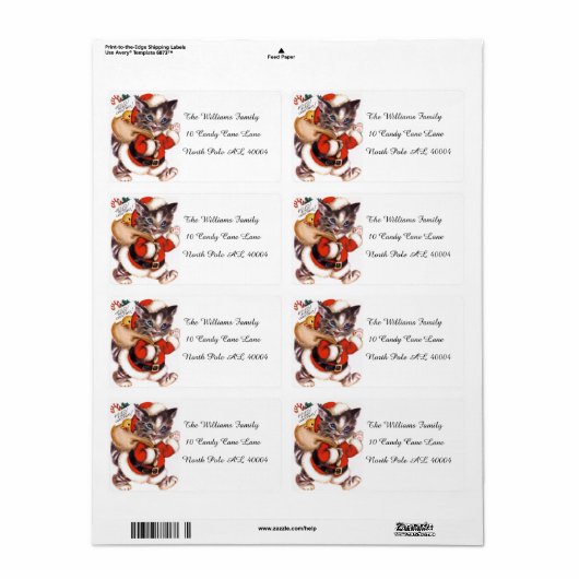 schattige kerstkat etiket (Full Sheet)