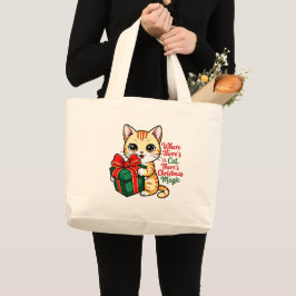 Schattige Kerstkat Kerstcadeau voor Kattenliefhebb Grote Tote Bag