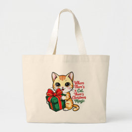 Schattige Kerstkat Kerstcadeau voor Kattenliefhebb Grote Tote Bag