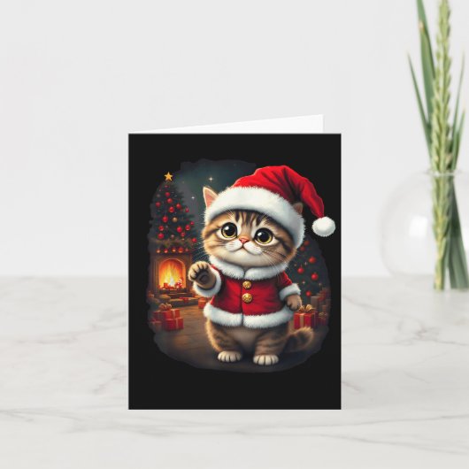 Schattige Kerstkat Kerstman Mooie Xmas Kit Kaart (Voorkant)