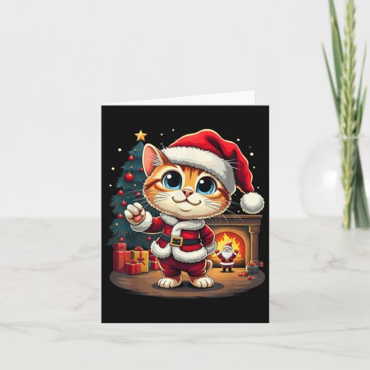 Schattige Kerstkat Kerstman Mooie Xmas Kit Kaart (Voorkant)