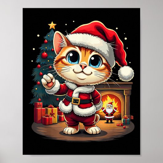 Schattige Kerstkat Kerstman Mooie Xmas Kit Poster (Voorkant)