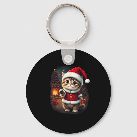 Schattige Kerstkat Kerstman Mooie Xmas Kit Sleutelhanger (Voorkant)