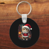 Schattige Kerstkat Kerstman Mooie Xmas Kit Sleutelhanger (Voorkant)