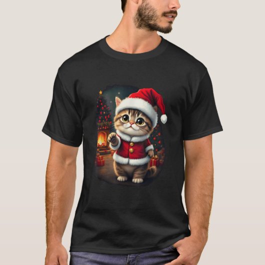 Schattige Kerstkat Kerstman Mooie Xmas Kit T-shirt (Voorkant)