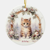 Schattige kerstkat kittendier keramisch ornament (Voorkant)