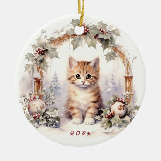 Schattige kerstkat kittendier keramisch ornament (Voorkant)