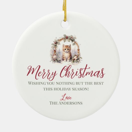 Schattige kerstkat kittendier keramisch ornament (Achterkant)