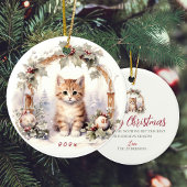 Schattige kerstkat kittendier keramisch ornament