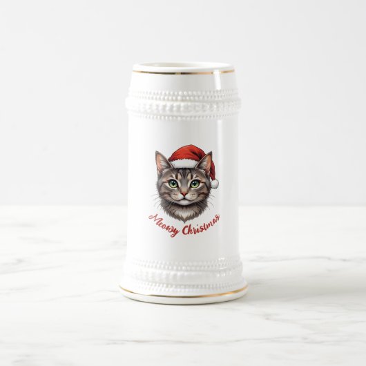 Schattige Kerstkat met Kerstmannenhoed Bierpul (Center)