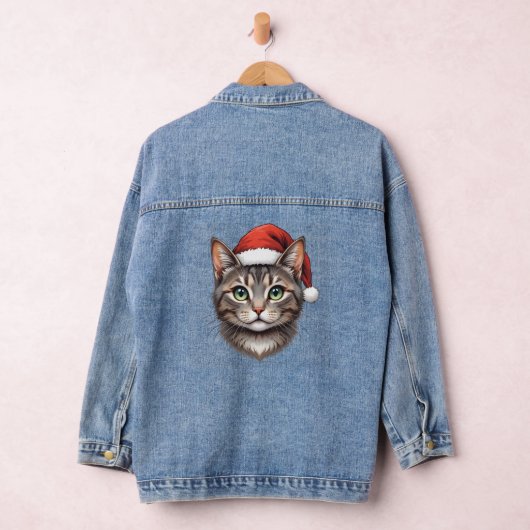 Schattige Kerstkat met Kerstmannenhoed Denim Jacket (Hangar)