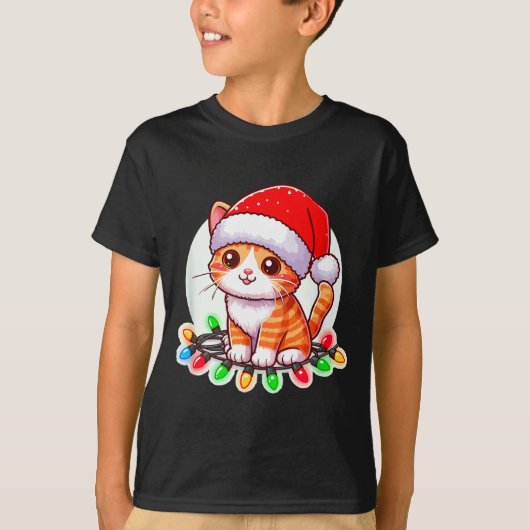 Schattige Kerstkat Met Kerstmannenhoed T-shirt (Voorkant)