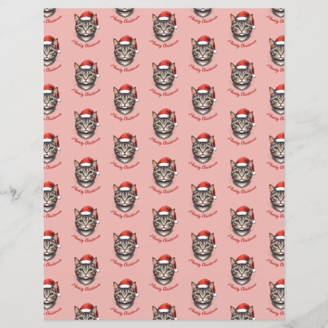 Schattige Kerstkat met Sinterklaashoed Scrapbook P (Voorkant)