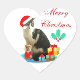 Schattige Kerstkat met tabbyvlekken Hart Sticker