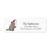 Schattige Kerstkat Santa Hoed Retouradres  Etiket (Voorkant)