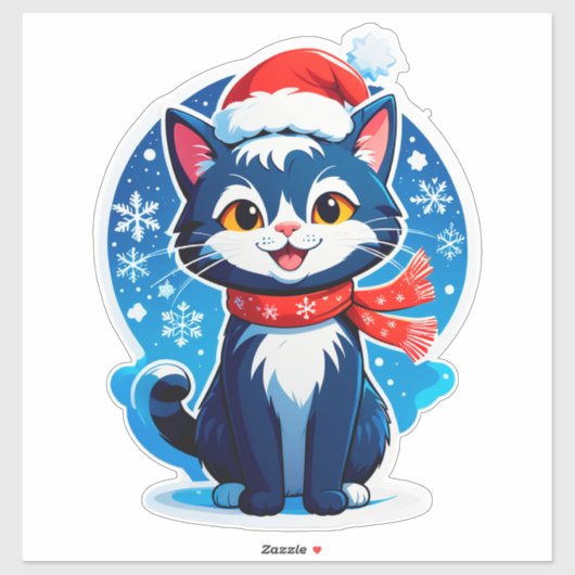 🐱 Schattige Kerstkat Sneeuwvlok ❄️ Sticker (Vel)