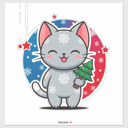 Schattige Kerstkat Sticker (Vel)