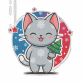 Schattige Kerstkat Sticker (Voorkant)