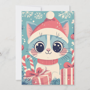 Schattige Kerstkat Suikerstenen Cadeaus Kawaii Feestdagenkaart