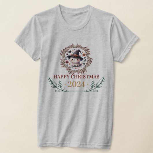 Schattige Kerstkat T-shirt 2024 – Feestelijke fees (Laagn)